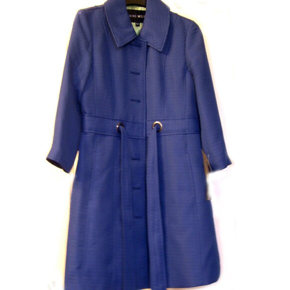 Nine West Cobalt Blue HoneyComb Trench Lined Spring Coat - Picture 2 of 8